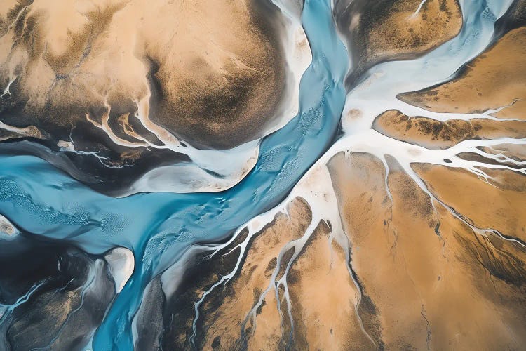 Glacial River Landscape In Iceland From Above