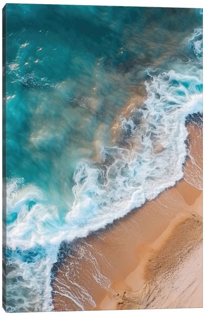 Waves On A Tropical Beach In California - Aerial Landscape Canvas Art Print - Aerial Photography