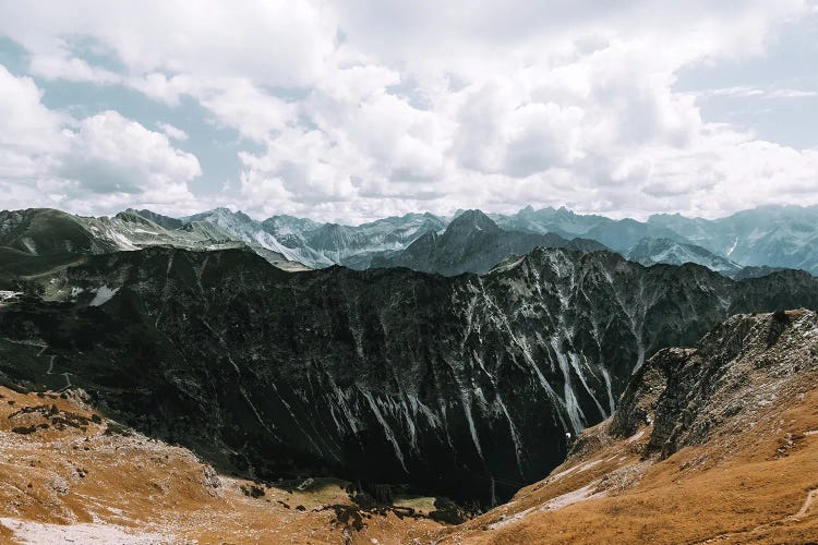 Mountain Range In Front Of A Cloudy Sky In The German Alps