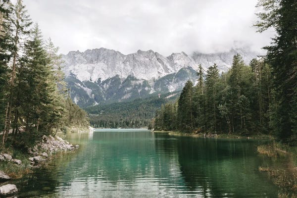 Michael Schauer: Calm Lake Eibsee With Zugspitze Mountain And Forest by Michael Schauer