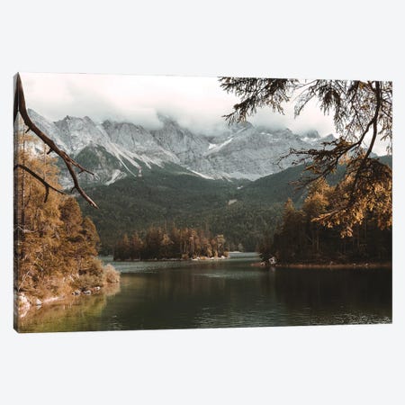 Calm Lake Eibsee With Zugspitze Mountain And Forest During Autumn Canvas Print #SCE29} by Michael Schauer Canvas Art