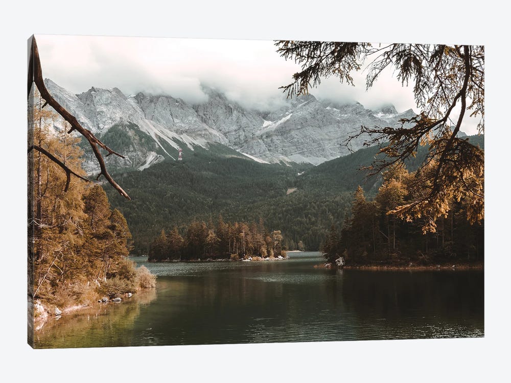 Calm Lake Eibsee With Zugspitze Mountain And Forest During Autumn by Michael Schauer 1-piece Art Print