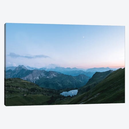 Mountain Lake With Moon Reflection In The German Alps During Blue Hour Canvas Print #SCE2} by Michael Schauer Canvas Artwork