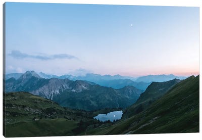 Mountain Lake With Moon Reflection In The German Alps During Blue Hour Canvas Art Print - Michael Schauer