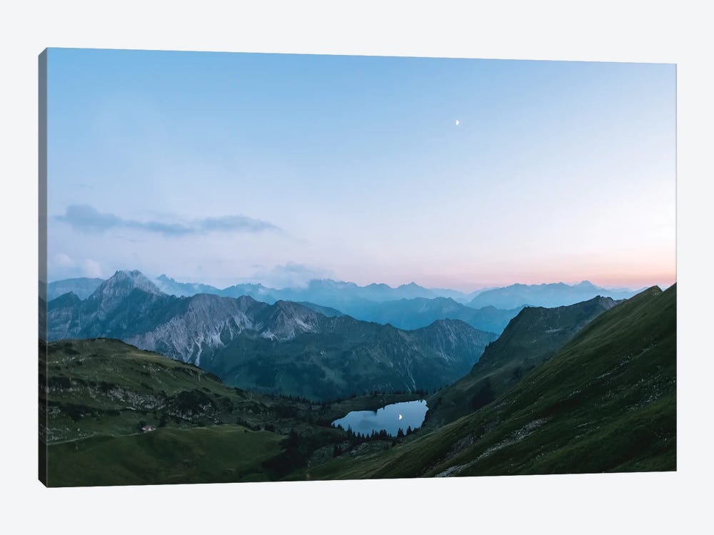 Mountain Lake With Moon Reflection In The German Alps During Blue Hour by Michael Schauer 1-piece Canvas Art