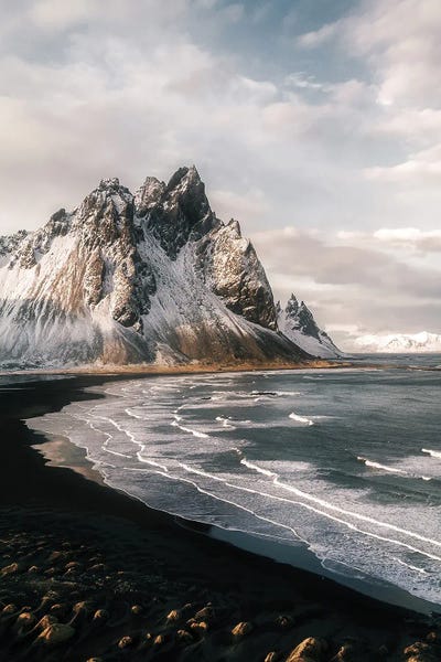 Stokksnes Black Sand Beach In Iceland With Majestic Mountain