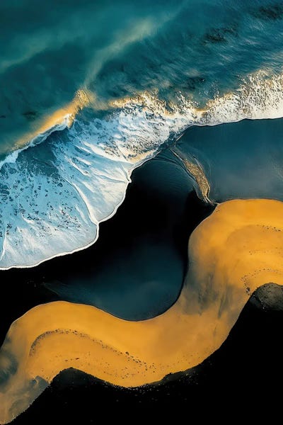 Icelandic Black Sand Beach With Wild Waves Crashing