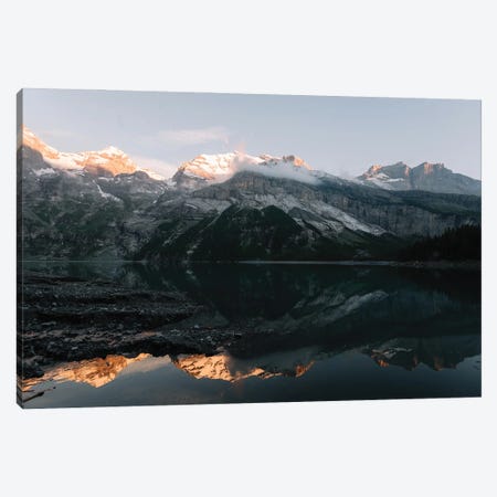 Mountain Lake Sunset In Switzerland With Perfect Reflection Canvas Print #SCE36} by Michael Schauer Canvas Art