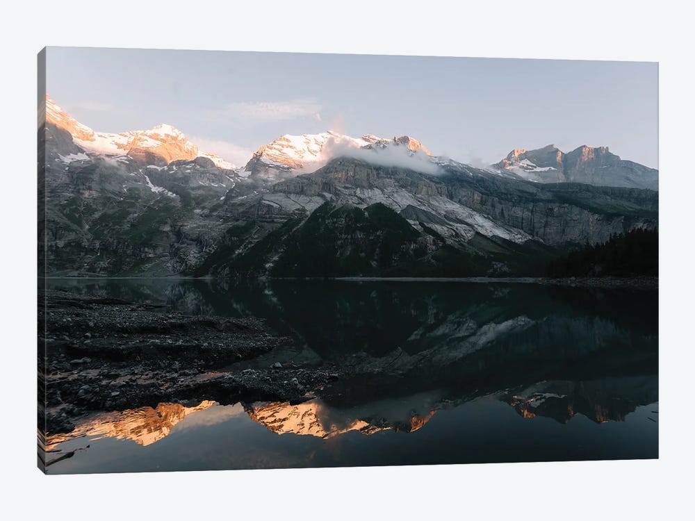 Mountain Lake Sunset In Switzerland With Perfect Reflection by Michael Schauer 1-piece Canvas Print