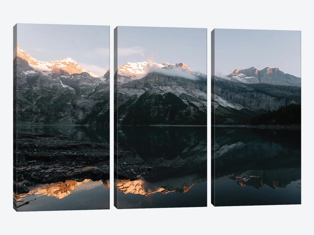 Mountain Lake Sunset In Switzerland With Perfect Reflection by Michael Schauer 3-piece Art Print