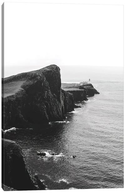 Black And White Lighthouse On The Coast Of The Isle Of Skye In Scotland Canvas Art Print