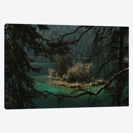 Forest Island In A Mountain Lake Framed By Branches Canvas Print #SCE46} by Michael Schauer Canvas Print