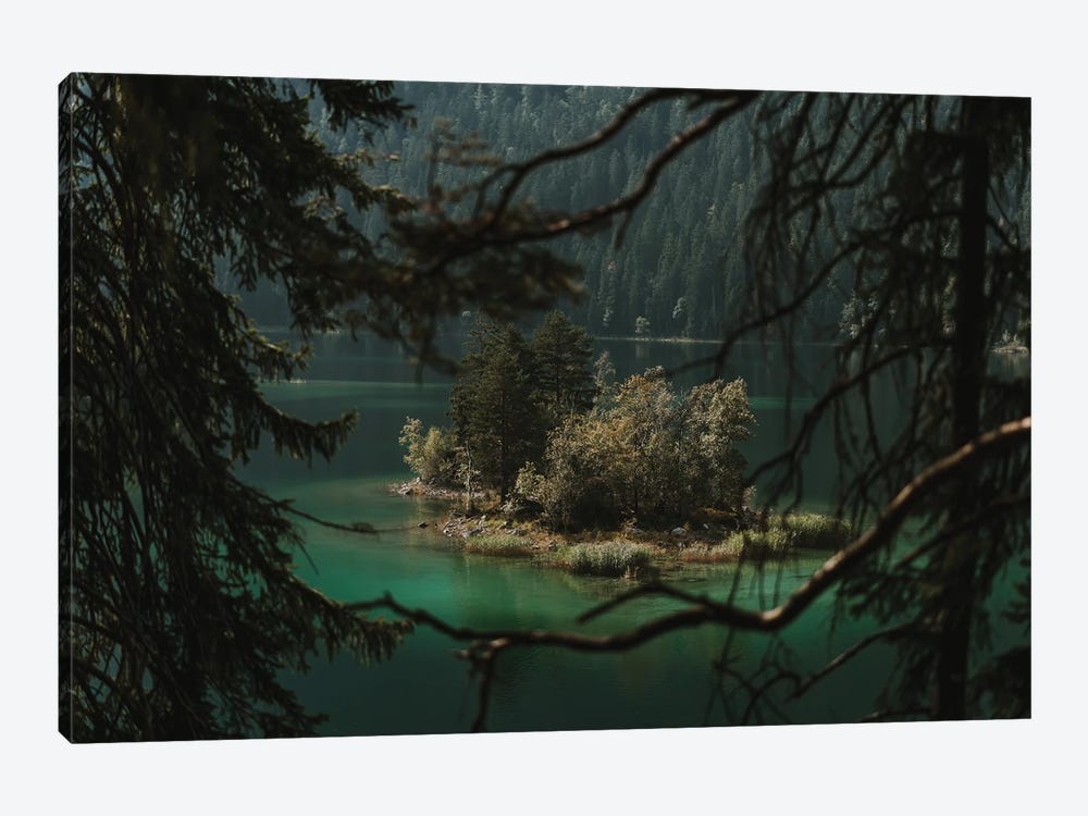 Forest Island In A Mountain Lake Framed By Branches by Michael Schauer 1-piece Canvas Artwork