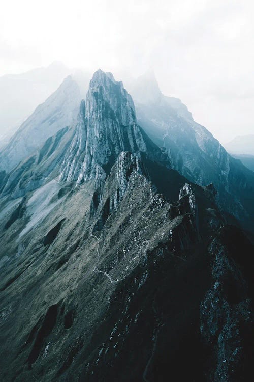 Swiss Mountain Peaks In Appenzell On A Hazy Day