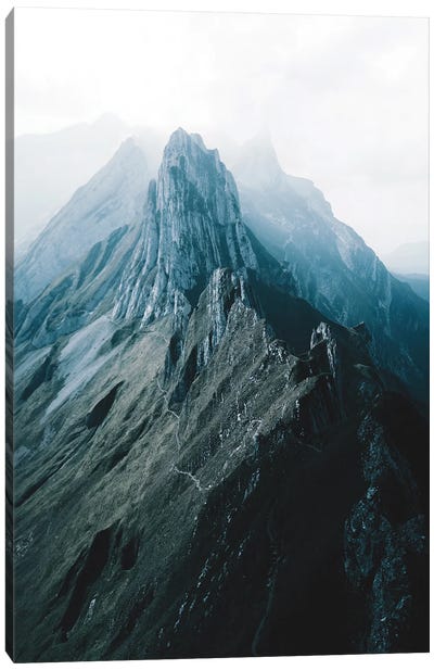 Swiss Mountain Peaks In Appenzell On A Hazy Day Canvas Art Print - Aerial Photography