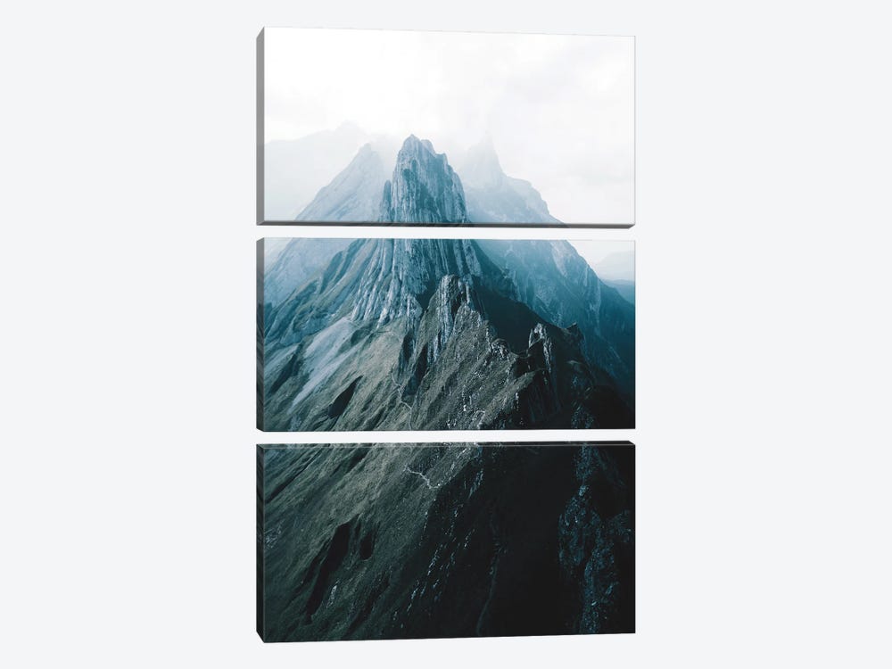Swiss Mountain Peaks In Appenzell On A Hazy Day by Michael Schauer 3-piece Canvas Print