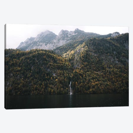 Waterfall Flowing Into A Mountain Lake Canvas Print #SCE52} by Michael Schauer Art Print