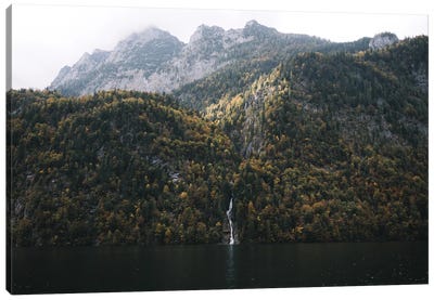 Waterfall Flowing Into A Mountain Lake Canvas Art Print - Michael Schauer