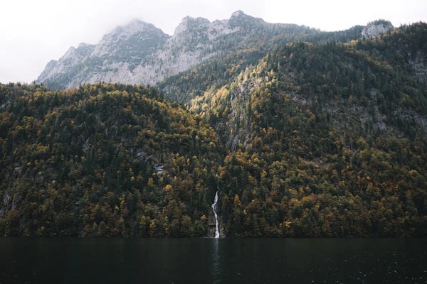 Michael Schauer: Waterfall Flowing Into A Mountain Lake by Michael Schauer