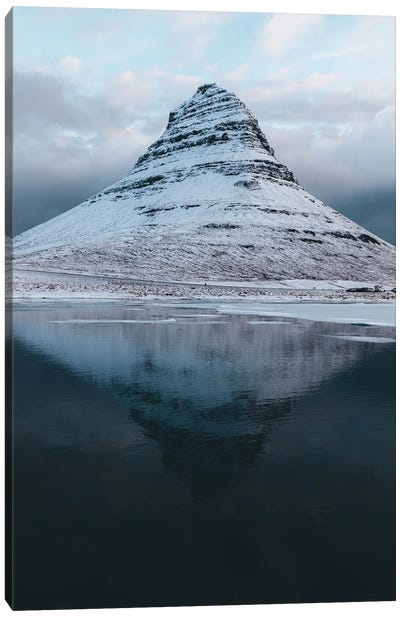 Kirkjufell Mountain In Iceland With Reflection On A Calm Morning Canvas Art Print - Snaefellsnes