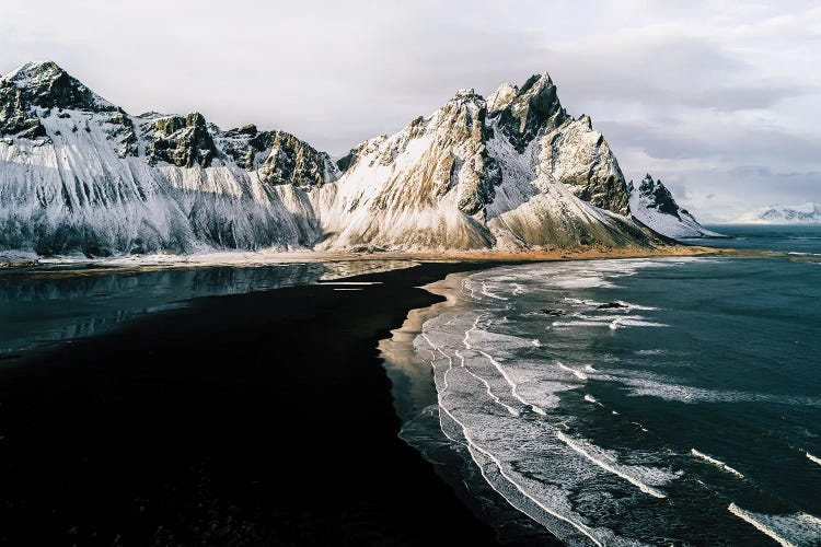 Stokksnes Mountain Peninsula On A Black Sand Beach During Sunset