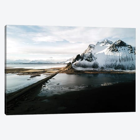 Stokksnes Mountain Peninsula On A Black Sand Beach Road During Sunset In Iceland Canvas Print #SCE59} by Michael Schauer Canvas Art Print