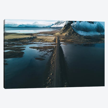 Stokksnes Mountain Peninsula On A Black Sand Beach Road During Sunset In Iceland Canvas Print #SCE60} by Michael Schauer Canvas Art