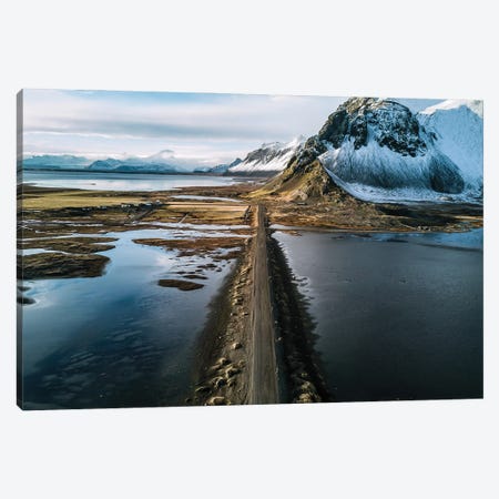Stokksnes Mountain Peninsula On A Black Sand Beach Road During Sunset In Iceland Canvas Print #SCE61} by Michael Schauer Canvas Art