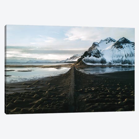 Stokksnes Mountain Peninsula On A Black Sand Beach Road During Sunset In Iceland Canvas Print #SCE63} by Michael Schauer Canvas Art