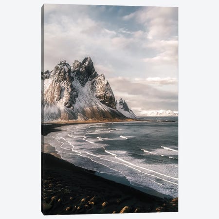 Stokksnes Mountain Peninsula On A Black Sand Beach During Sunset In Iceland Canvas Print #SCE64} by Michael Schauer Canvas Print