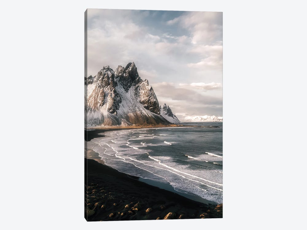 Stokksnes Mountain Peninsula On A Black Sand Beach During Sunset In Iceland by Michael Schauer 1-piece Canvas Wall Art