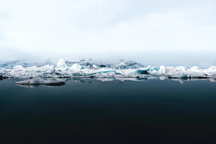 Ethereal Iceland Glacier Lagoon On A Calm Lake With Perfect Reflection