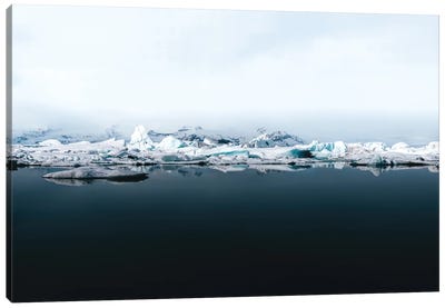 Ethereal Iceland Glacier Lagoon On A Calm Lake With Perfect Reflection Canvas Art Print - Glacier & Iceberg Art