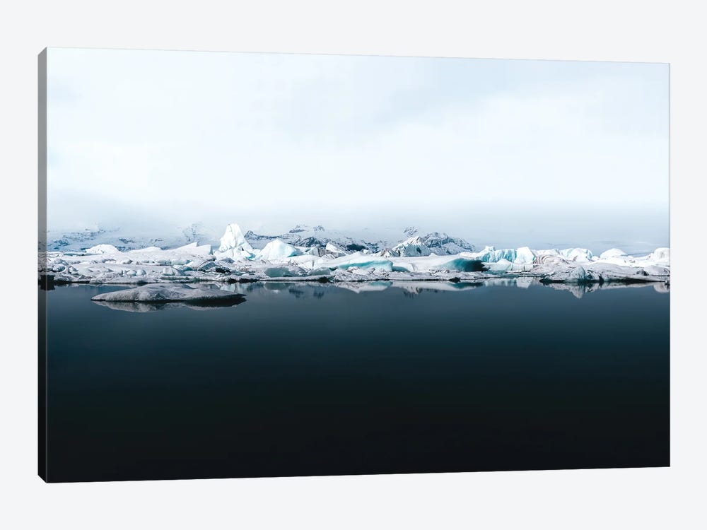 Ethereal Iceland Glacier Lagoon On A Calm Lake With Perfect Reflection 1-piece Canvas Wall Art
