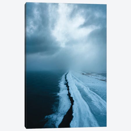 Infinite Black Sand Beach During A Snowy Day In Iceland Canvas Print #SCE68} by Michael Schauer Canvas Art