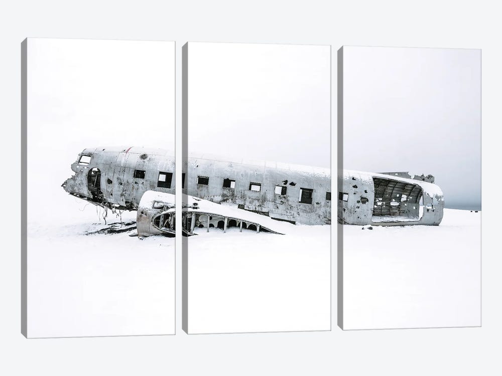 Minimalist Plane Wreck In Iceland by Michael Schauer 3-piece Canvas Art Print