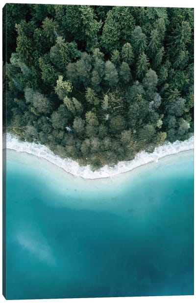 Calm Forest Lake - Green And Blue Symmetry Canvas Art Print - Michael Schauer