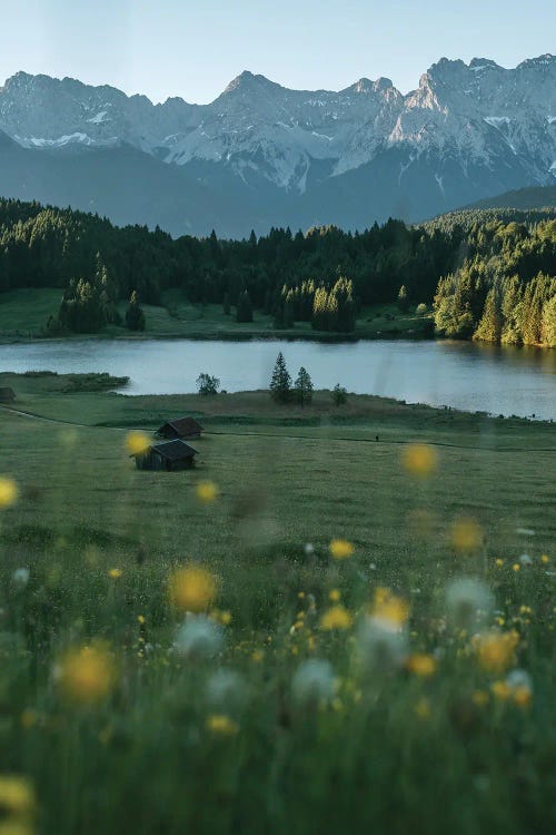 Calm Mountain Lake Meadow During Sunrise