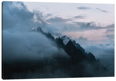 Dolomites Mountains Sunset Covered In Clouds Canvas Art Print