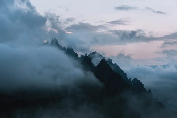 Michael Schauer: Dolomites Mountains Sunset Covered In Clouds by Michael Schauer