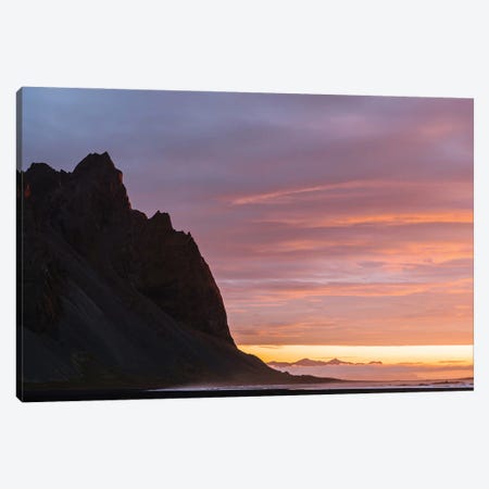 Minimalist Stokksnes Mountain In Iceland During A Burning Sunrise Canvas Print #SCE95} by Michael Schauer Canvas Art