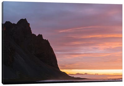 Minimalist Stokksnes Mountain In Iceland During A Burning Sunrise Canvas Art Print - Michael Schauer