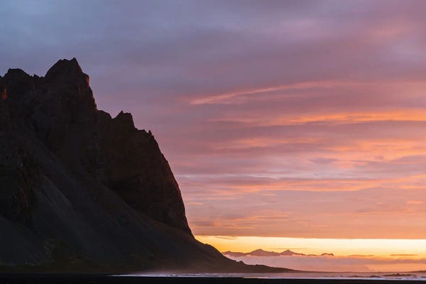 Iceland: Minimalist Stokksnes Mountain In Iceland During A Burning Sunrise by Michael Schauer