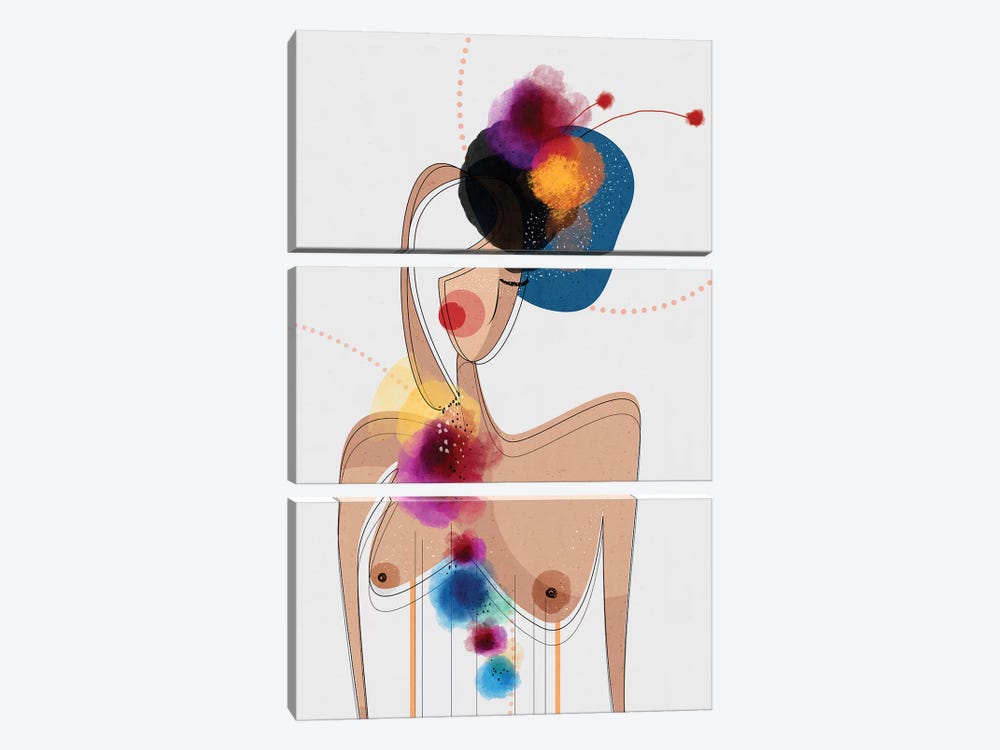 Nude in a Fascinator Hat by Soul Curry Art & Illustrations 3-piece Canvas Art Print