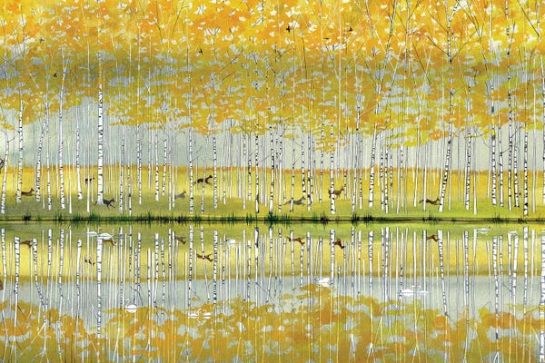 Folk Art: Yellow Trees by Sam Cannon Art