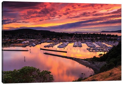 Red Sunset Over Harbor Canvas Art Print