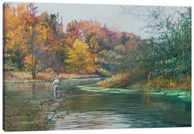 Early October Fly Fishing Canvas Art Print - River, Creek & Stream Art