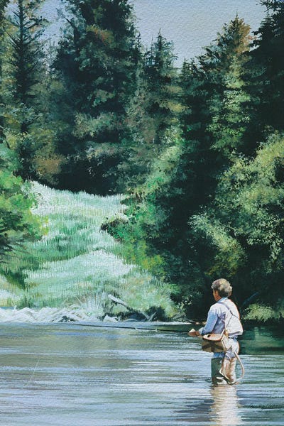 Fishing A Mountain Creek by Shirley Cleary canvas print