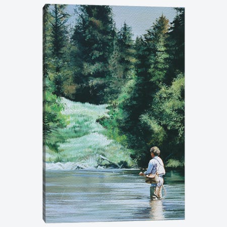 Fishing A Mountain Creek Canvas Print #SCY25} by Shirley Cleary Art Print
