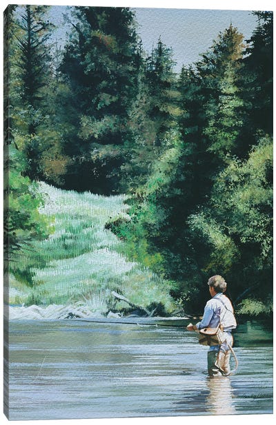 Fishing A Mountain Creek Canvas Art Print - Shirley Cleary